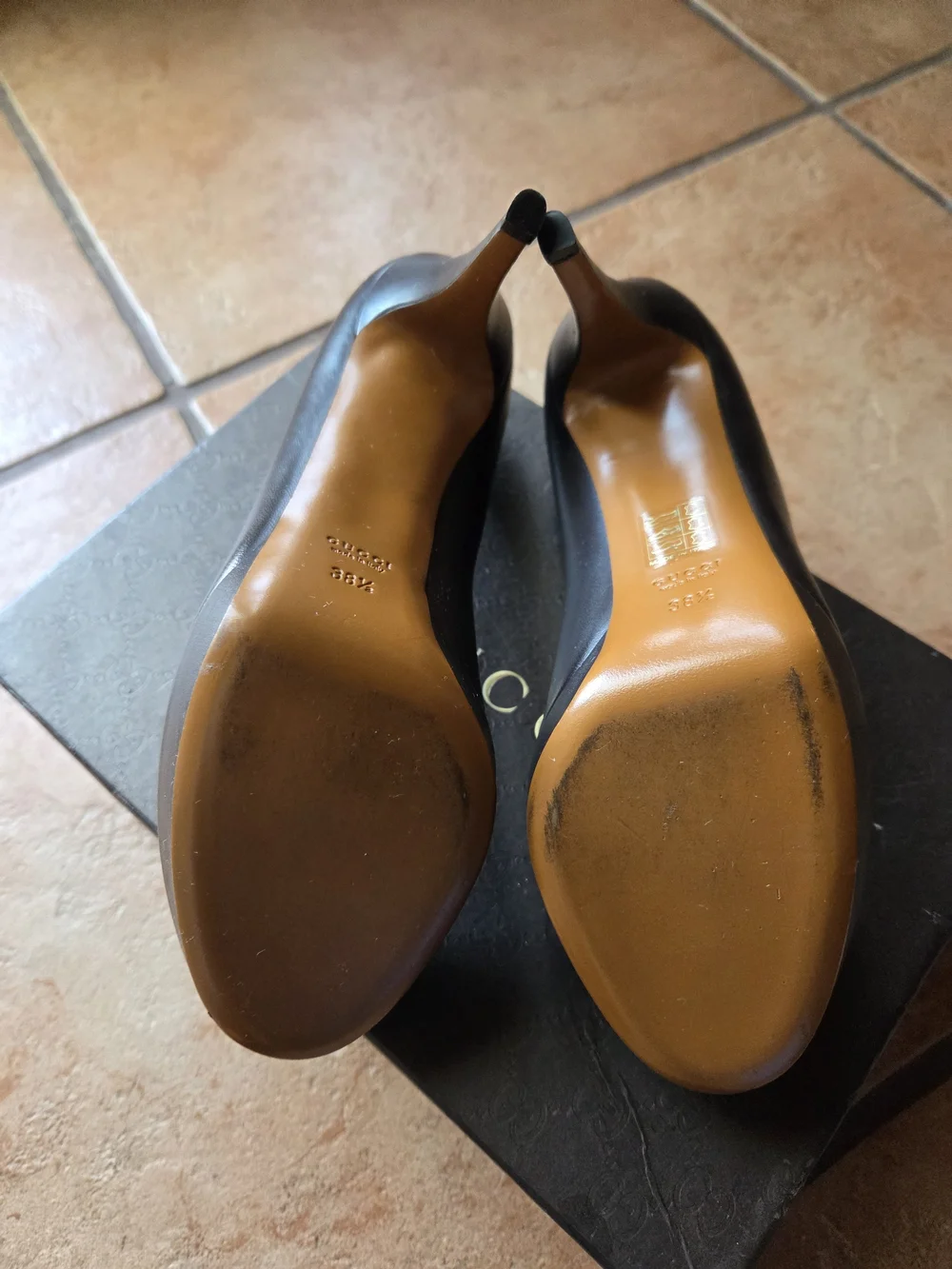 GUCCI Nappa Charlotte BRWN Leather Platform Pumps Heels  38.5/US 8.5 MSRP $520
